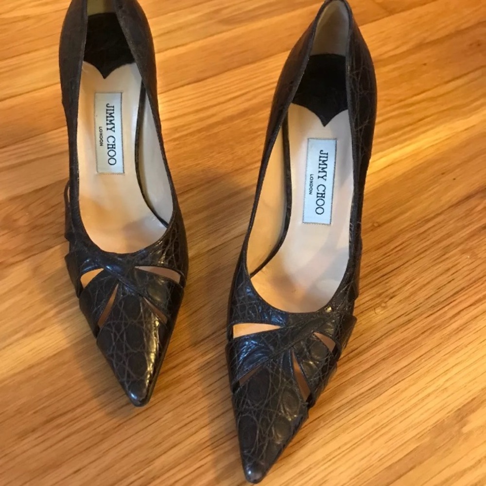 Jimmy choo brown crocodile cutout heels 38.5